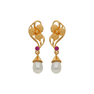 PEARL HANGING DESIGNED GOLD STUD WITH STONES